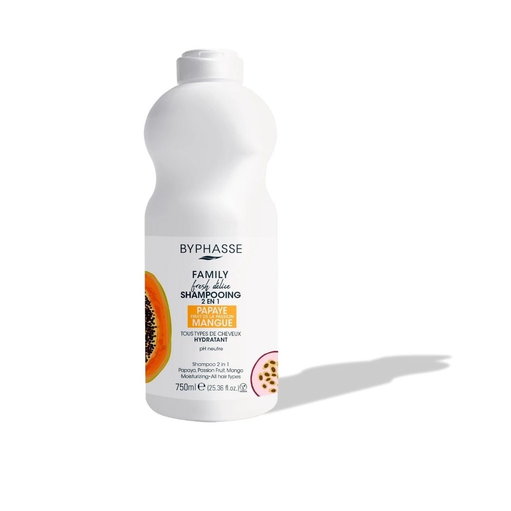 SHAMPOO 2 EN 1 PAPAYA FRUTA DE LA PASIÓN & MANGO TODO TIPO DE CABELLO 750ML- BYPHASSE