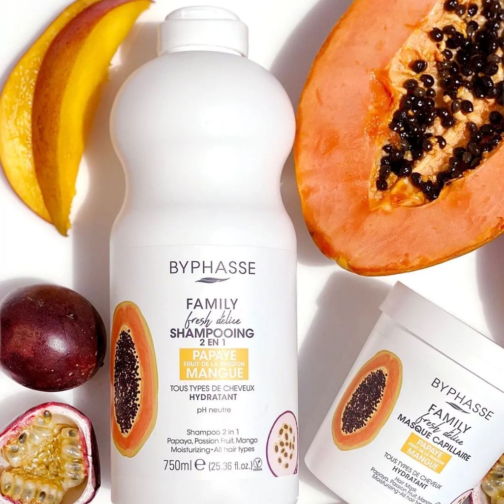 SHAMPOO 2 EN 1 PAPAYA FRUTA DE LA PASIÓN & MANGO TODO TIPO DE CABELLO 750ML- BYPHASSE