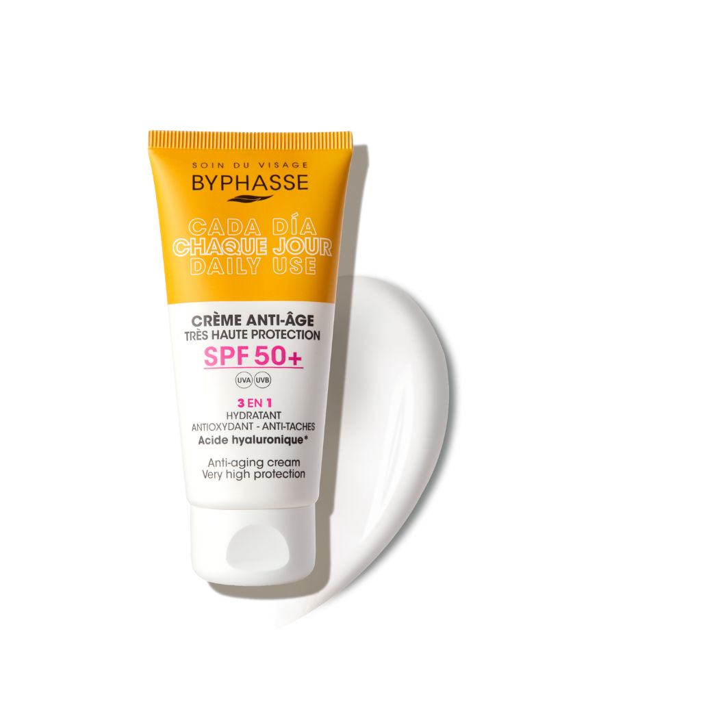 PROTECTOR SOLAR CREMA FACIAL ANTIEDAD FPS 50+ – BYPHASSE
